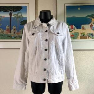STS Blue White Jean Top Accent Rip - Fringe Size S
